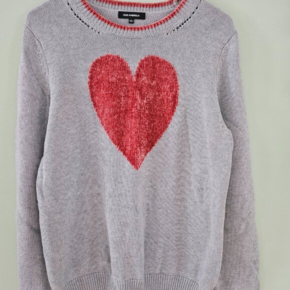 525 America Womens Crew Neck Pink textured Heart Long Sleeve Sweater Large Gray - Picture 2 of 5